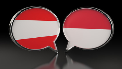 Austria and Monaco flags with Speech Bubbles. 3D illustration