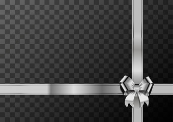 Silver bow-knot and ribbon on transparent background