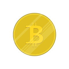 Gold bitcoin icon. Crypto currency. Flat design. Vector.