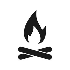 Black campfire icon, on the white background. Vector.