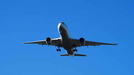 landing plane with blue sky