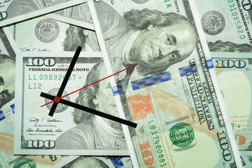 Time is money. Clock and banknote.