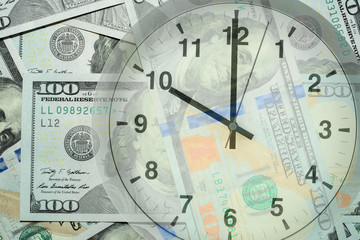 Time is money. Clock and banknote.