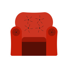 Red armchair icon. Flat design. Vector.