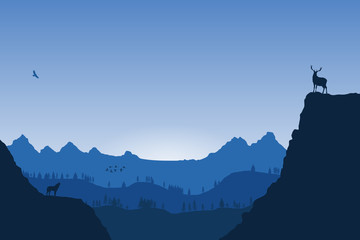 Obraz premium wolf and deer in the wild nature illustration
