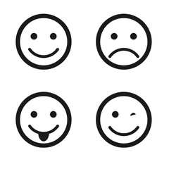 Smiles icon set, happy,tongue, sad, and wink emoji.