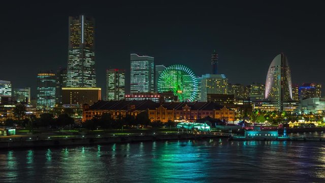 Yokohama, Japan - City Skyline at Night in Time Lapse