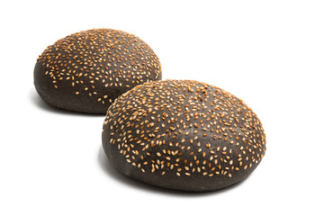 black hamburger bun isolated