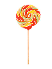 Tasty colorful fruit flavored candy on white background