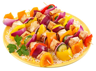 CHICKEN AND VEGETABLE KEBABS WITH RICE CUT OUT