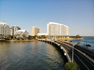 Fototapeta premium BRICKELL, FL, USA - APRIL 29, 2018: Aerial drone image of Brickell City Center in Miami, Florida