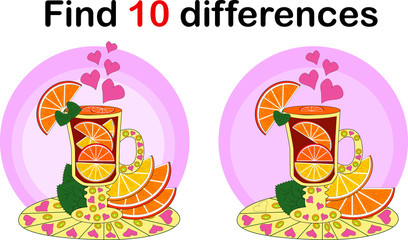 Find differences Teacup for children. Herbal infusion