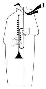 Trumpeter line art isolated illustration. Trumpeter is playing music with inspiration black on white original illustration

