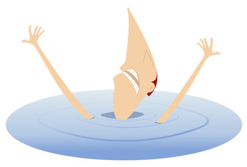 Sinking man illustration. Man sinks in the water and cries for help isolated illustration
