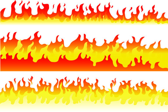 Set of cartoon fire flame frame border. Vector illustration of burning fire