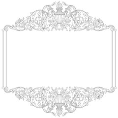 Vintage border frame engraving with retro ornament pattern in antique baroque style decorative design. Vector
