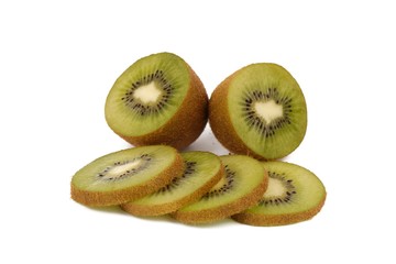 kiwi fruit - fresh sliced kiwis isolated on white