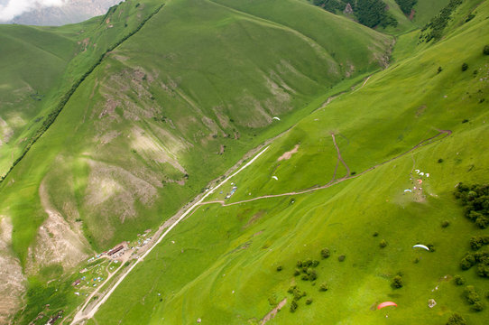 Panorama of the Chegem gorge. It is observed from height of flight the glider.