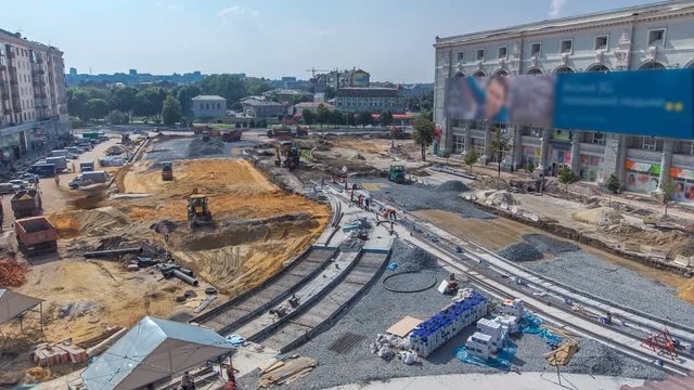 Work bulldozer on the construction of a road timelapse