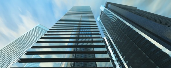 Skyscrapers are a view from below, modern high-rise buildings against the sky,  3d rendering   © ustas