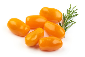 Orange cherry Tomatoes, isolated on a white background.