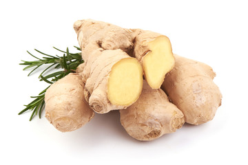 Fresh Sliced Ginger, isolated on a white background. Close-up.