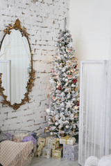 Christmas tree in a white vintage Provence interior