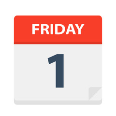 Fototapeta premium Friday 1 - Calendar Icon. Vector illustration of week day paper leaf.