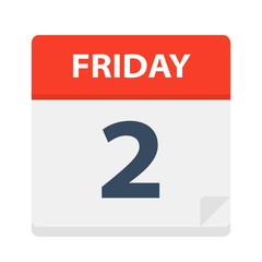 Friday 2 - Calendar Icon. Vector illustration of week day paper leaf.