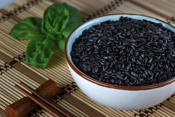 Black rice in a bowl