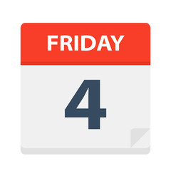 Friday 4 - Calendar Icon. Vector illustration of week day paper leaf.