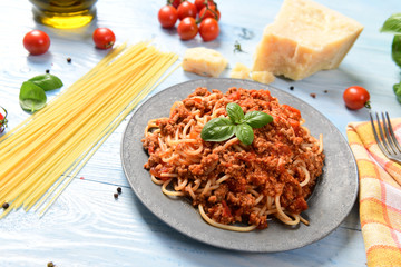 Tasty homemade spaghetti bolognese