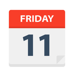 Friday 11 - Calendar Icon. Vector illustration of week day paper leaf.