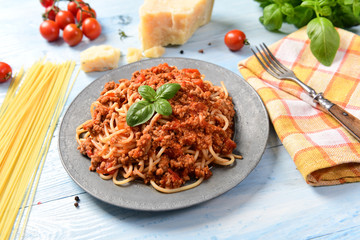 Tasty homemade spaghetti bolognese