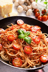 Tasty homemade spaghetti bolognese