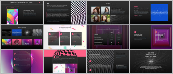 Minimal presentations, portfolio templates with vibrant colorful gradient backgrounds. Brochure cover vector design. Presentation slides for flyer, leaflet, brochure, report, marketing, advertising.