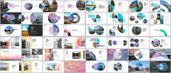 Minimal presentations design, portfolio vector templates with circle elements on white background. Multipurpose template for presentation slide, flyer leaflet, brochure cover, report, marketing.