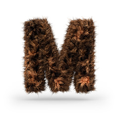 Uppercase fluffy and furry font. Letter M. 3D