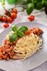 Tasty homemade spaghetti bolognese