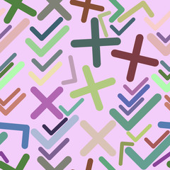 Seamless abstract illustrations of tick or cross mark, right or wrong sign, conceptual. Digital, canvas, generative & design.