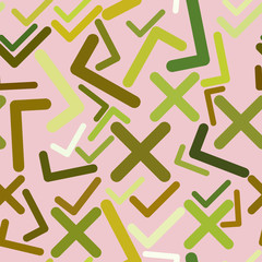 Seamless decorative and hand drawn tick or cross mark, right or wrong sign illustrations. Colorful, art, backdrop & outline.