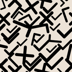 Seamless tick or cross mark, right or wrong sign abstract hand drawn background, texture or backdrop.