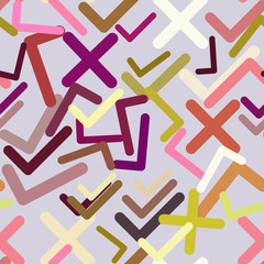 Seamless abstract hand drawn tick or cross mark, right or wrong sign. Outline, effect, vector & decoration.