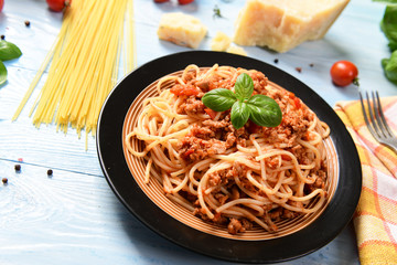 Tasty homemade spaghetti bolognese