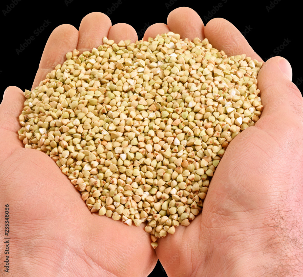 Poster handful of raw buckwheat