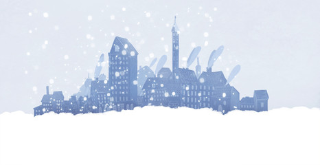 Cartoon houses in winter time