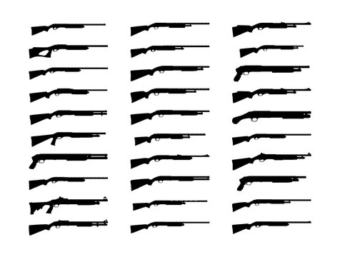 Shotguns silhouette set. Vector illustration isolated on white background. EPS10.