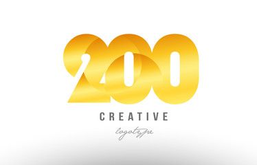 200 gold golden metal gradient number logo icon design - obrazy, fototapety, plakaty