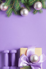 Christmas sport composition sneakers branches concept healthy lifestyle