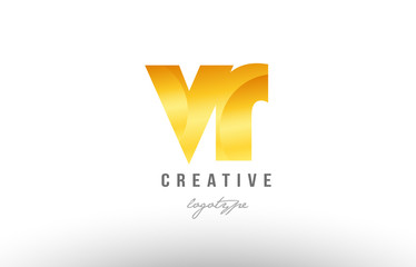 gold golden metal gradient vr v r alphabet letter logo combination icon design